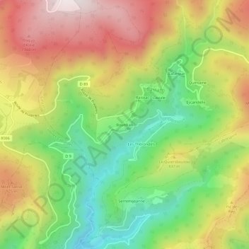 Carte topographique Bourdials, altitude, relief