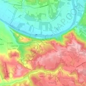 Carte topographique La Combe de Gaby, altitude, relief
