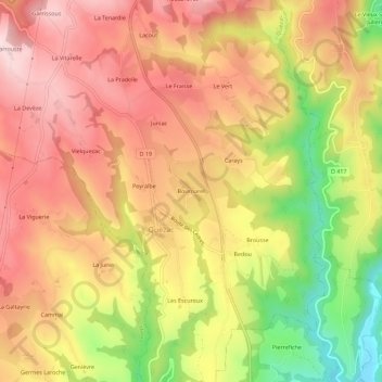 Carte topographique Bournarel, altitude, relief