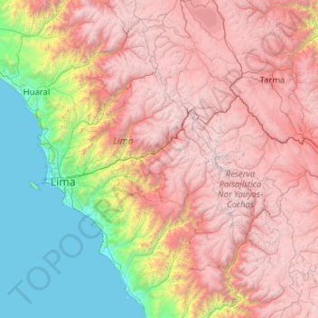 Carte topographique Province of Huarochirí, altitude, relief