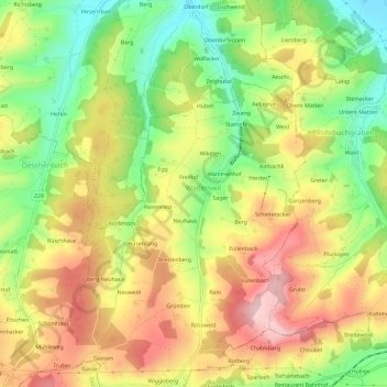 Carte topographique Hesshaus, altitude, relief