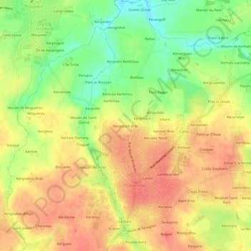 Carte topographique Kergreach Bras, altitude, relief