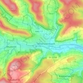 Carte topographique Rauhenebrach, altitude, relief