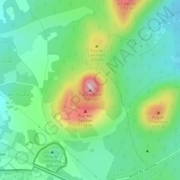 Carte topographique Puy Chopine, altitude, relief