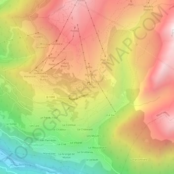 Carte topographique Les Eucherts, altitude, relief