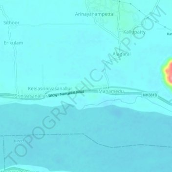 Carte topographique Kodiyampalayam, altitude, relief