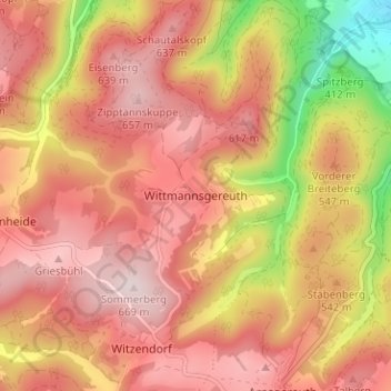 Carte topographique Wittmannsgereuth, altitude, relief