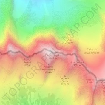 Carte topographique Pizzo Cengalo, altitude, relief