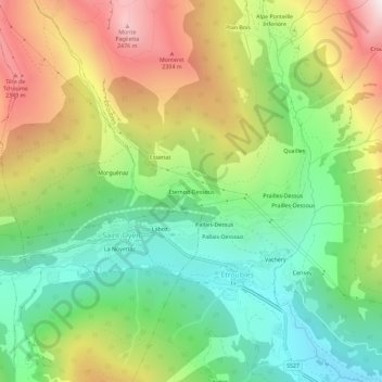 Carte topographique Éternod-Dessous, altitude, relief