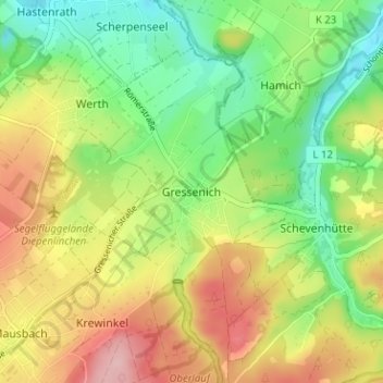 Carte topographique Gressenich, altitude, relief