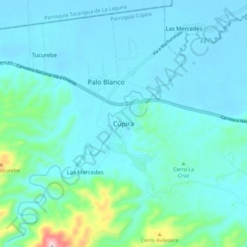 Carte topographique Cúpira, altitude, relief
