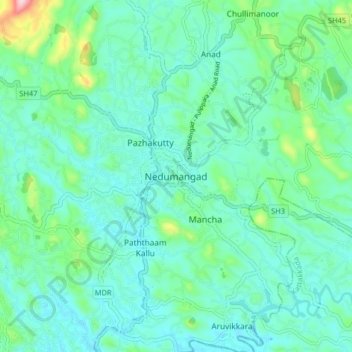 Carte topographique Nedumangad, altitude, relief