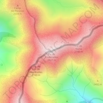 Carte topographique Pic de Finestrelles, altitude, relief