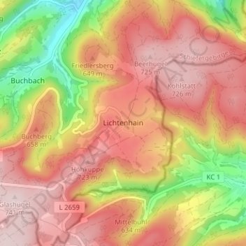 Carte topographique Lichtenhain, altitude, relief