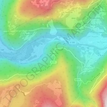 Carte topographique Montfalcon, altitude, relief