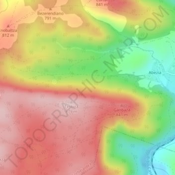 Carte topographique Roturas de Mendia, altitude, relief