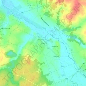 Carte topographique Maupas, altitude, relief