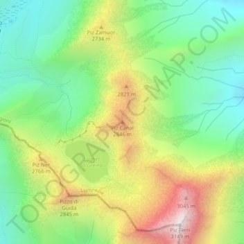 Carte topographique Piz Canal, altitude, relief