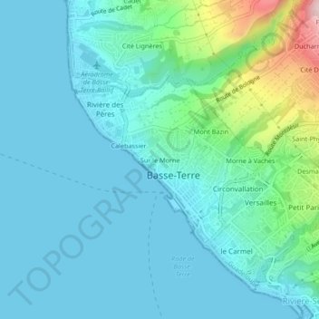 Carte topographique Sur le Morne, altitude, relief