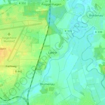 Carte topographique Liethe, altitude, relief
