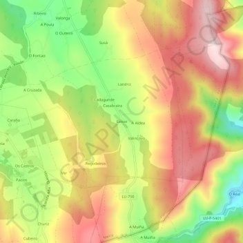 Carte topographique Eirexe, altitude, relief