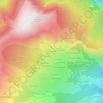 Carte topographique Pierre-Brune, altitude, relief