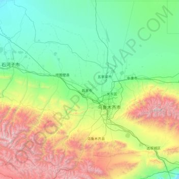 Carte topographique Changji, altitude, relief