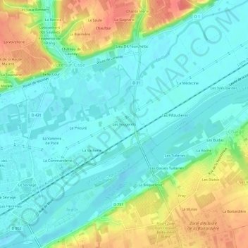 Carte topographique Les Fougerêts, altitude, relief