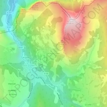Carte topographique Les Hauts Gicons, altitude, relief