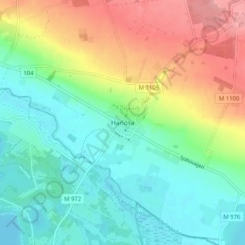 Carte topographique Harlösa, altitude, relief