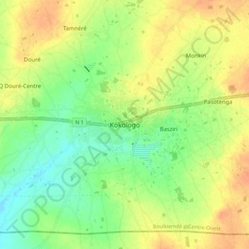 Carte topographique Kokologo, altitude, relief