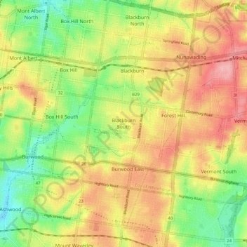 Carte topographique Blackburn South, altitude, relief