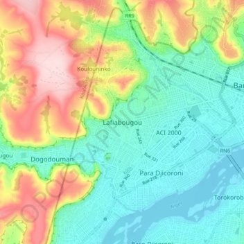 Carte topographique Lafiabougou, altitude, relief