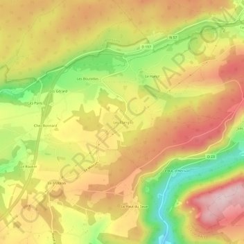 Carte topographique Les Étangs, altitude, relief