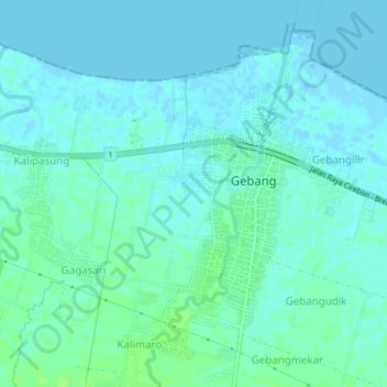 Carte topographique Gebang Kulon, altitude, relief