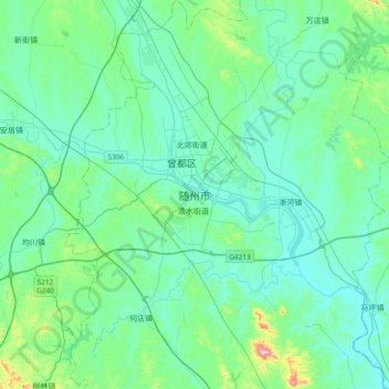 Carte topographique Suizhou, altitude, relief