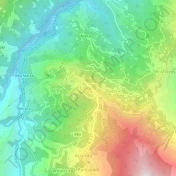 Carte topographique Coroico, altitude, relief