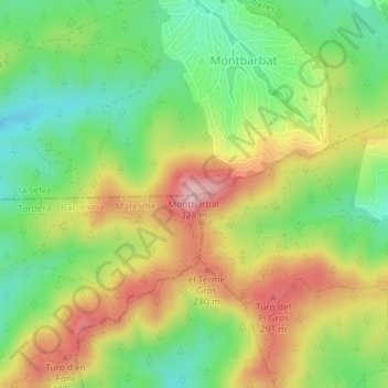 Carte topographique Montbarbat, altitude, relief