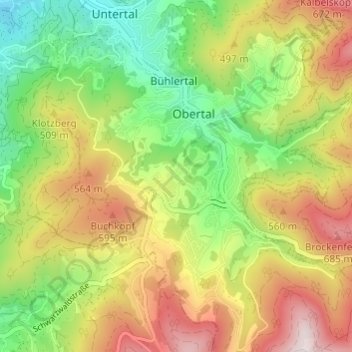 Carte topographique Schönbüch, altitude, relief