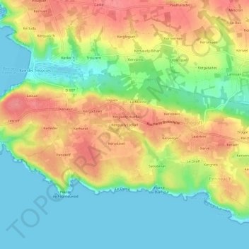 Carte topographique Kerguidy Izellañ, altitude, relief