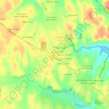 Carte topographique Villa Rayén Mapu, altitude, relief
