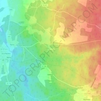 Carte topographique Arroutgey Sud, altitude, relief