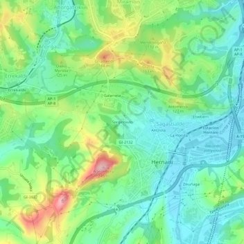 Carte topographique Sorgintxulo, altitude, relief