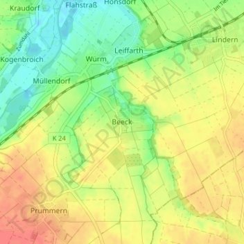 Carte topographique Beeck, altitude, relief