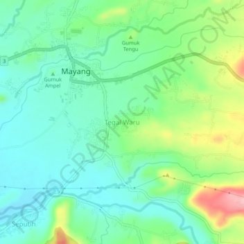 Carte topographique Tegal Waru, altitude, relief