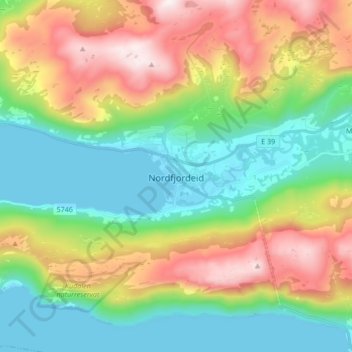 Carte topographique Nordfjordeid, altitude, relief