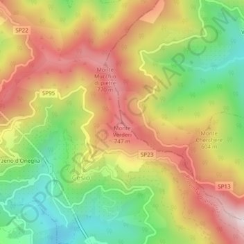 Carte topographique Monte Verderi, altitude, relief