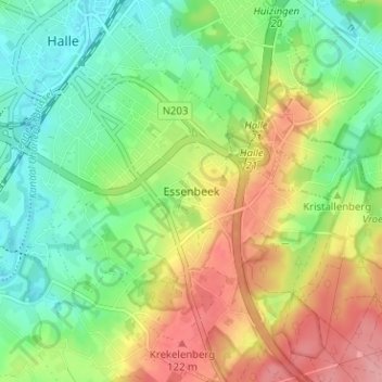 Carte topographique Essenbeek, altitude, relief