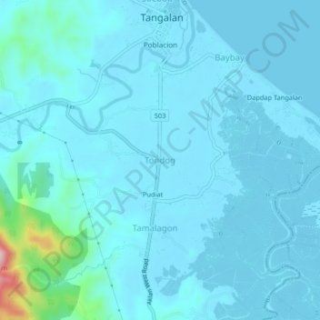 Carte topographique Tondog, altitude, relief