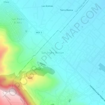 Carte topographique San Isidro Boxipe, altitude, relief